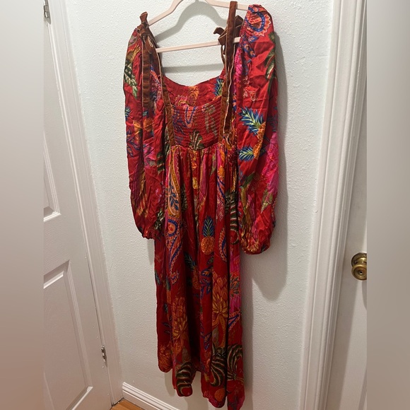 Farm Rio Floral Red Midi Dress sz M FLAWED - Picture 8 of 14